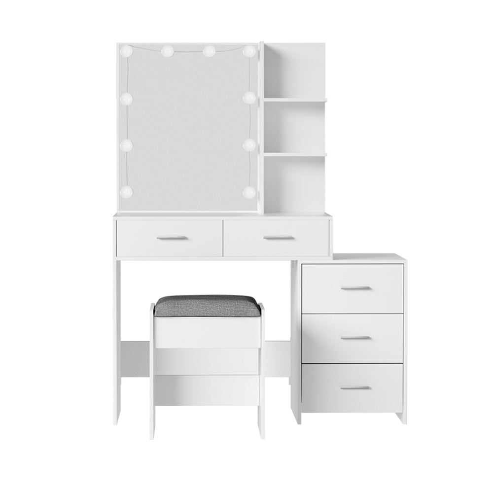 Dale LED Vanity Mirror with Stool Set - Adjustable Brightness, Touch Control, White - Perfect for Makeup, Skincare, and Hairstyling at Home