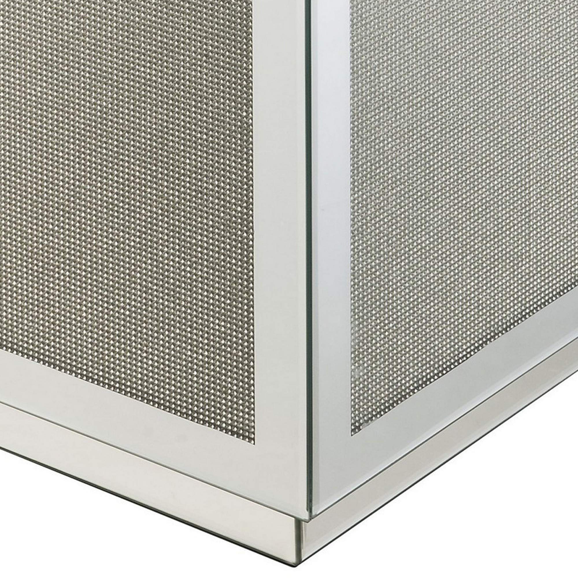 Benjara Silver Mirrored Accent Table with Faux Diamond Inlay & Glass Top - Elegant Living Room, Bedroom, or Entryway Decor
