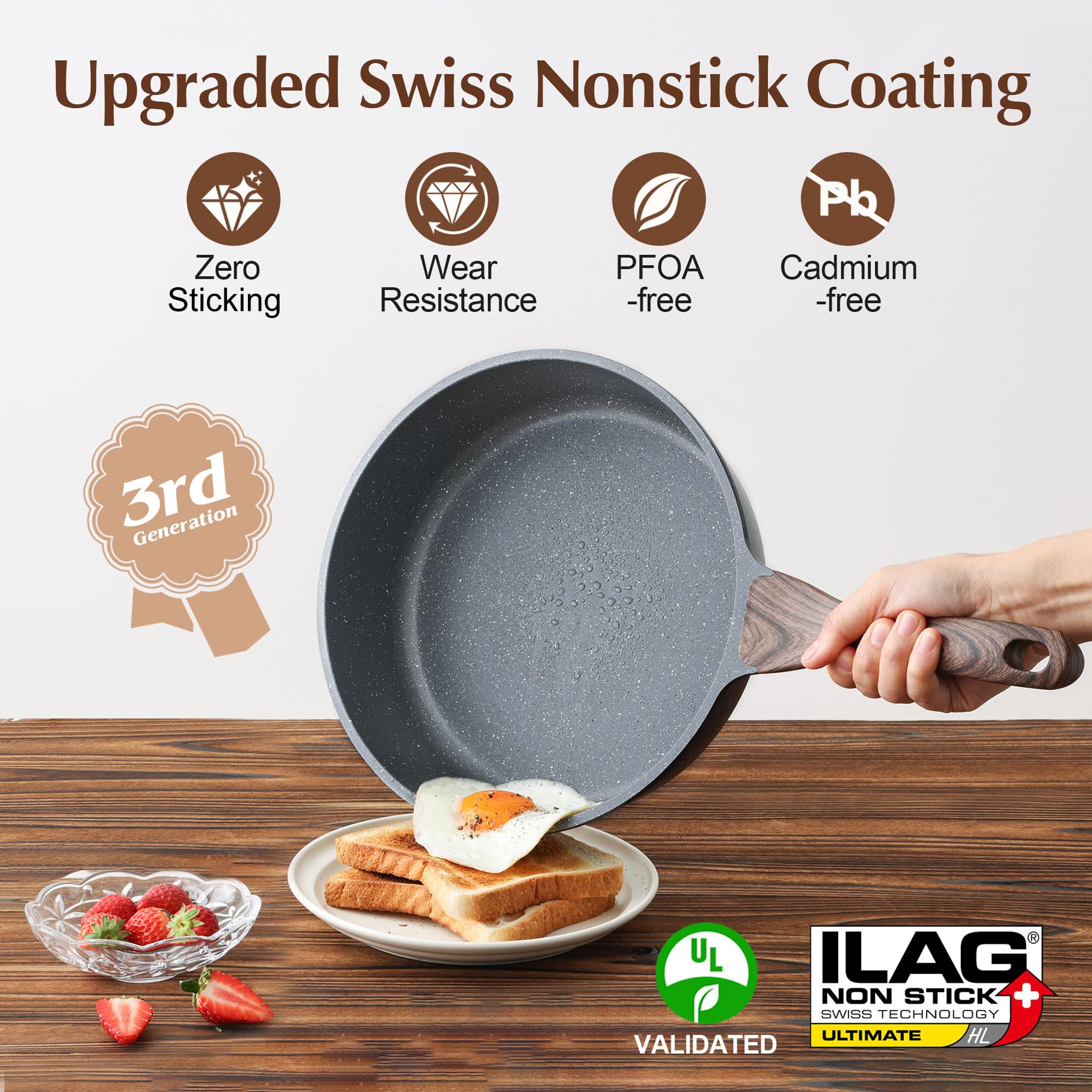 SENSARTE 23-Piece Nonstick Cookware Set - Swiss Granite Coated Pots & Pans, PFOA Free & Non-Toxic Kitchen Cooking Set with Stay-Cool Handles - Perfect for Frying, Boiling & Everyday Cooking
