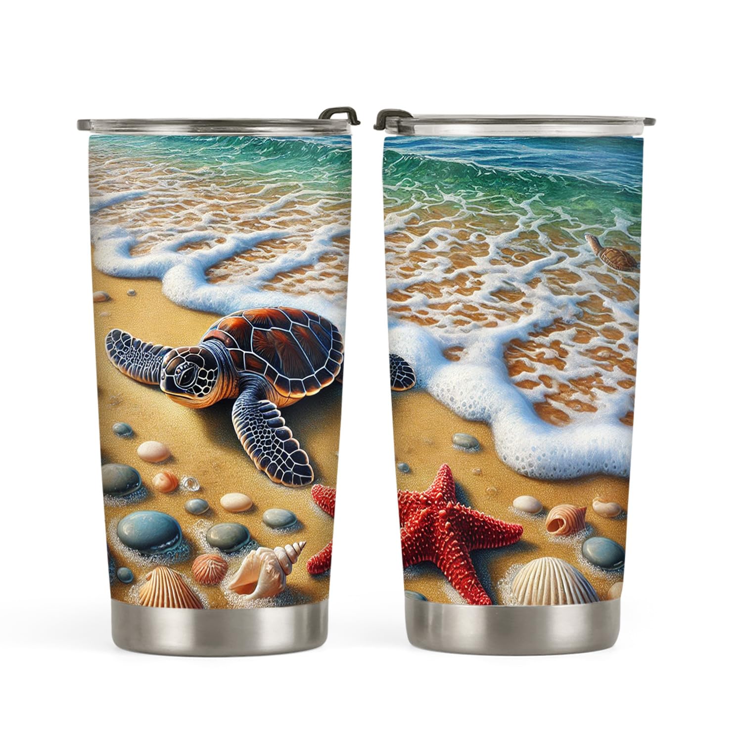20oz Sea Turtle Tumbler - Stainless Steel Vacuum Insulated Travel Coffee Mug with Lid - Perfect Gift for Turtle Lovers, Beach & Ocean Enthusiasts - Keeps Drinks Hot/Cold for Hours - Ideal for Office, Travel, Picnics & Outdoor Adventures