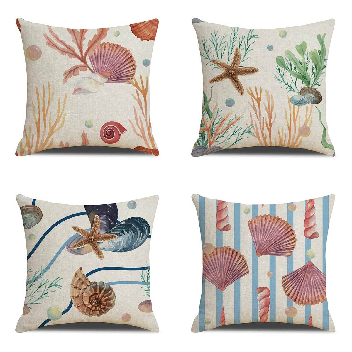 18x18 Inch Throw Pillow Covers Set of 4 - Modern Square Linen Pillowcases with AB-Sided Designs for Mix & Match - Couch, Bedroom, Outdoor & Car Decor (Shell Color) - Pillow Inserts Not Included