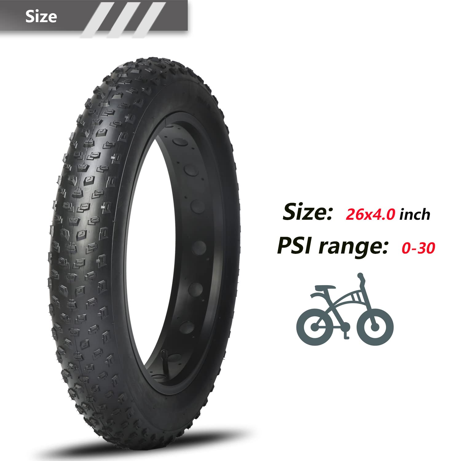 26x4.0 Inch Fat Bike Tires (Set of 2) - 60TPI Electric & Mountain Bike Tires - All-Terrain Winter Snow & Sand Tires for Fat Tire Bicycles - Perfect for Off-Road, Beach & Snow Riding Adventures