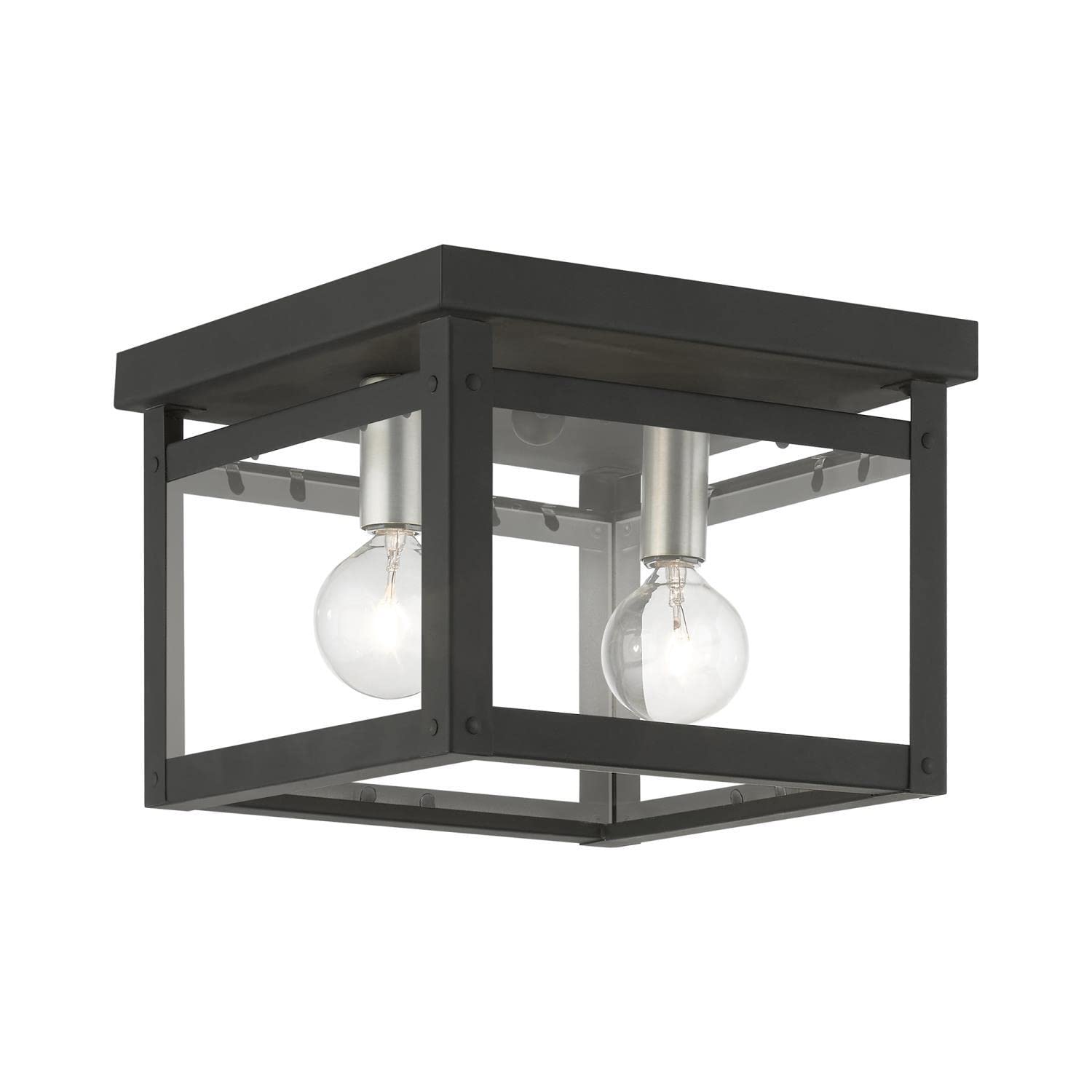 Livex Lighting 4031-04 Milford Square Flush Mount Ceiling Light - Black with Brushed Nickel Finish Candles - Perfect for Bedroom, Hallway & Entryway Lighting