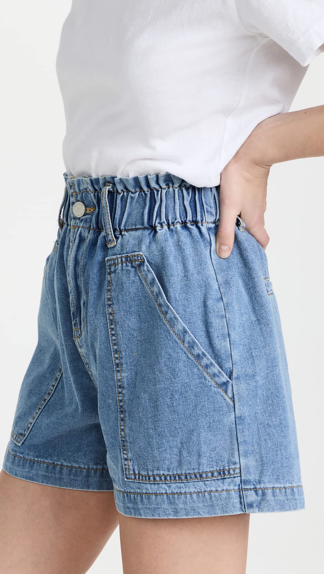 BLANKNYC Women's High Waist Stretch Denim Shorts with Patch Pockets - Trendy Distressed Denim Cutoff Shorts for Summer | Casual Outfits, Beach Wear & Street Style Fashion