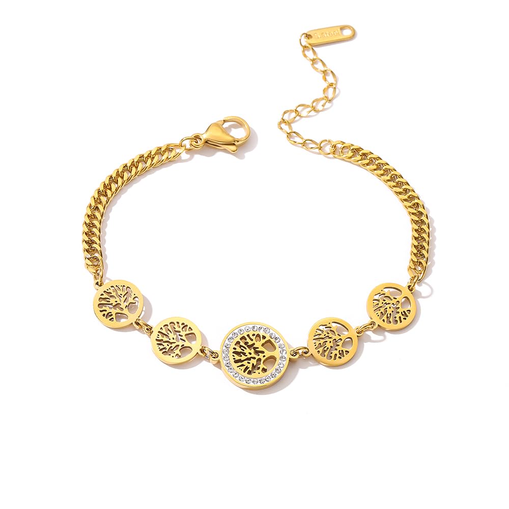 18K Gold Plated 316L Stainless Steel Vintage Tree of Life Charm Bracelet for Women - Elegant Jewelry Gift for Birthday, Anniversary & Everyday Wear