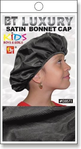 Beauty Town Kids Luxury Satin Bonnet Cap for Girls & Boys - Soft Black Sleep Hat for Curly & Natural Hair Protection - Perfect for Nighttime, Travel & Salon Visits
