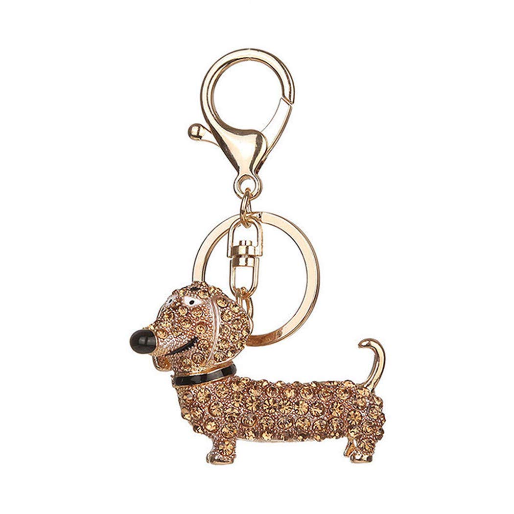 Cute Dachshund Puppy Crystal Keychain for Women & Girls - Lovely Animal Keyring Key Holder Bag Pendant (Champagne) - Perfect Gift for Pet Lovers & Daily Use