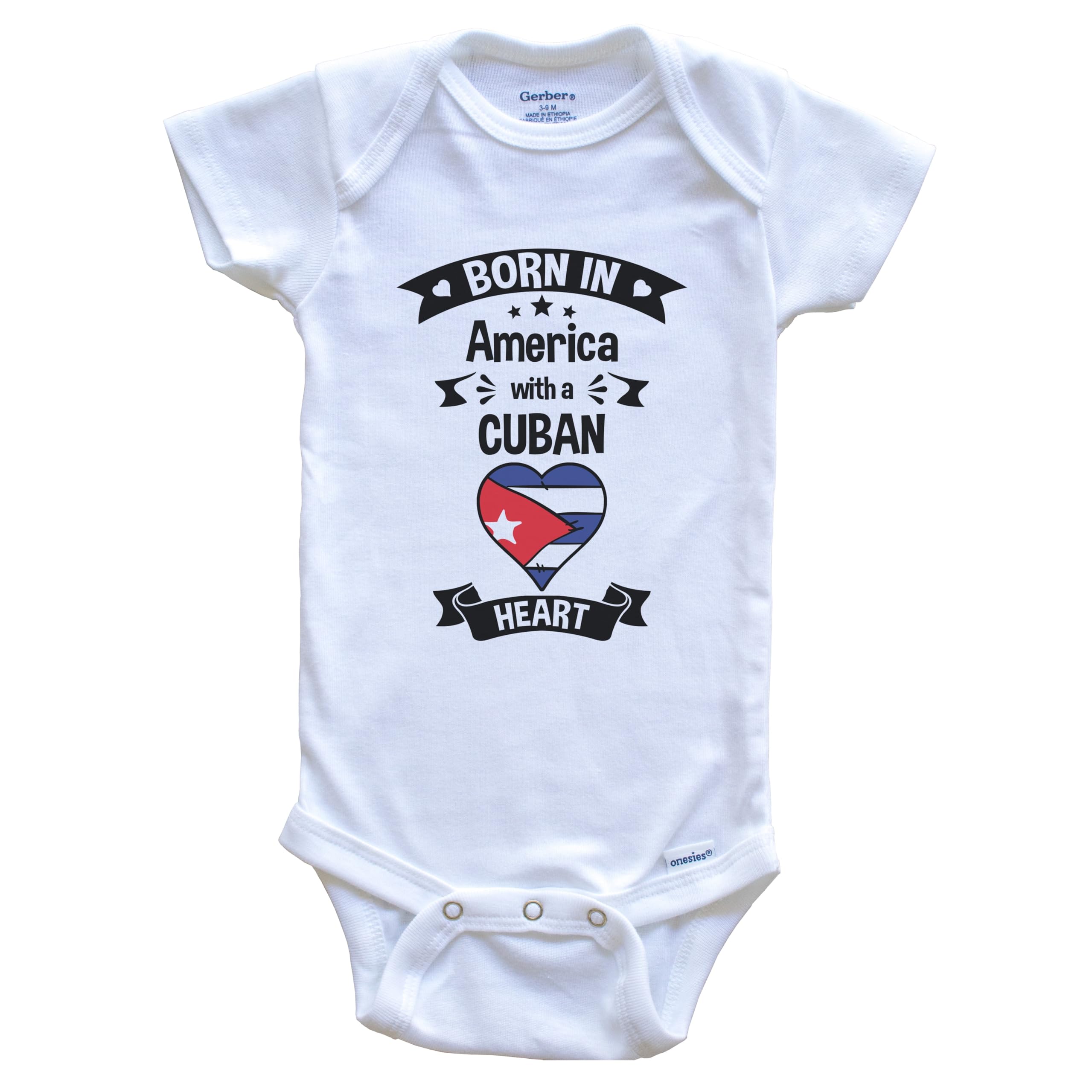 Born in America with A Cuban Heart One Piece Baby Bodysuit - Soft Cotton Infant Romper for Boys & Girls | Perfect for Family Photos, Holidays & Cultural Celebrations