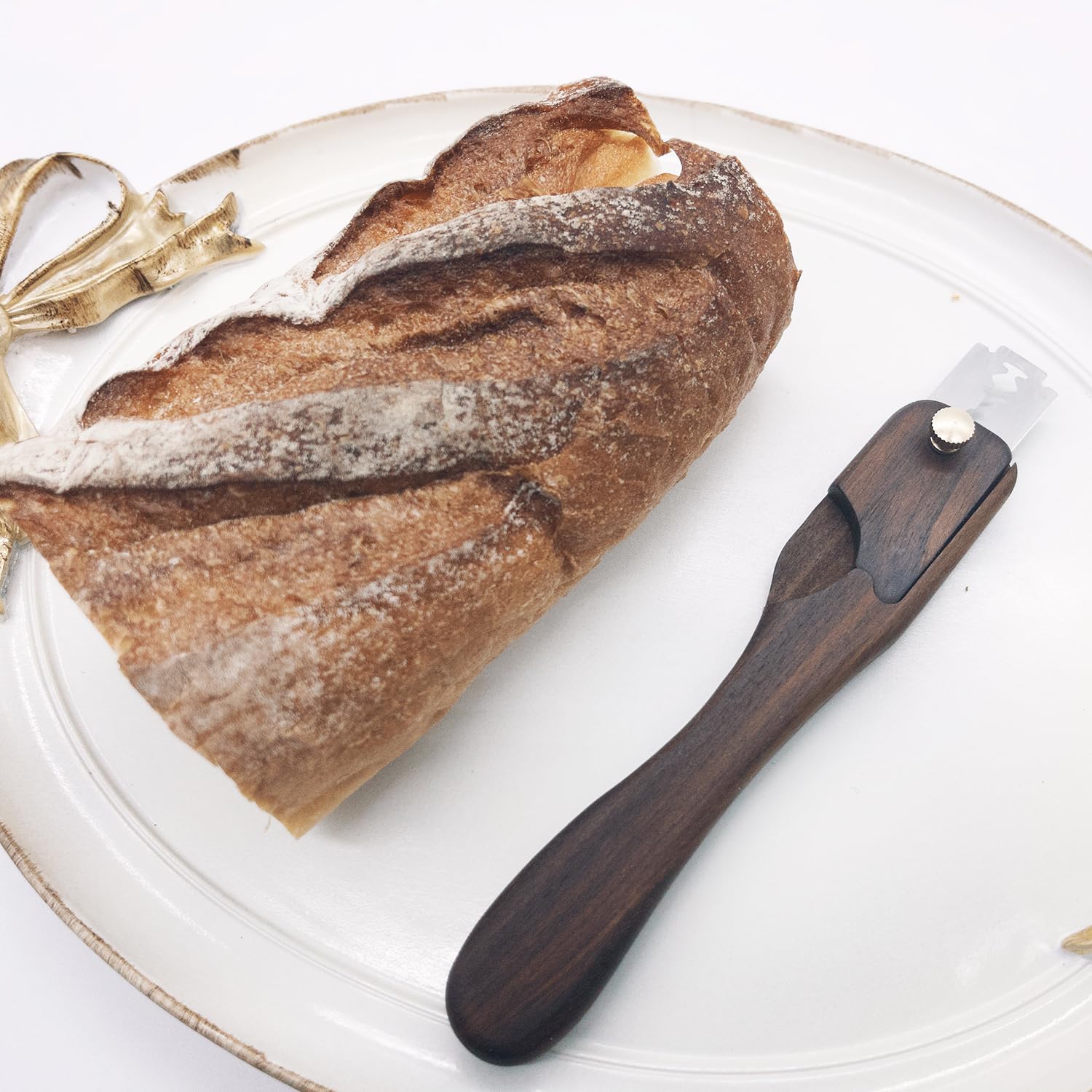 Premium Mini Bread Lame - Handcrafted Wooden Dough Scoring Tool for Sourdough Bread Patterns - Black Walnut Bread Decorating Knife (Blade Not Included) - Perfect for Artisan Baking & Homemade Bread Making