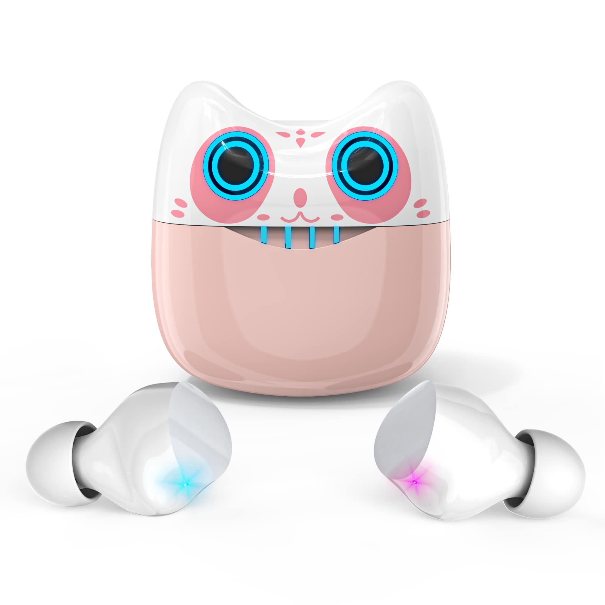 AMAFACE Wireless Bluetooth Earbuds with Cartoon Charging Case - Built-in Mic, HD Stereo Sound, Deep Bass, Touch Control & IPX5 Waterproof for Running, Gym Workouts & Outdoor Activities (Shy Cat Design)