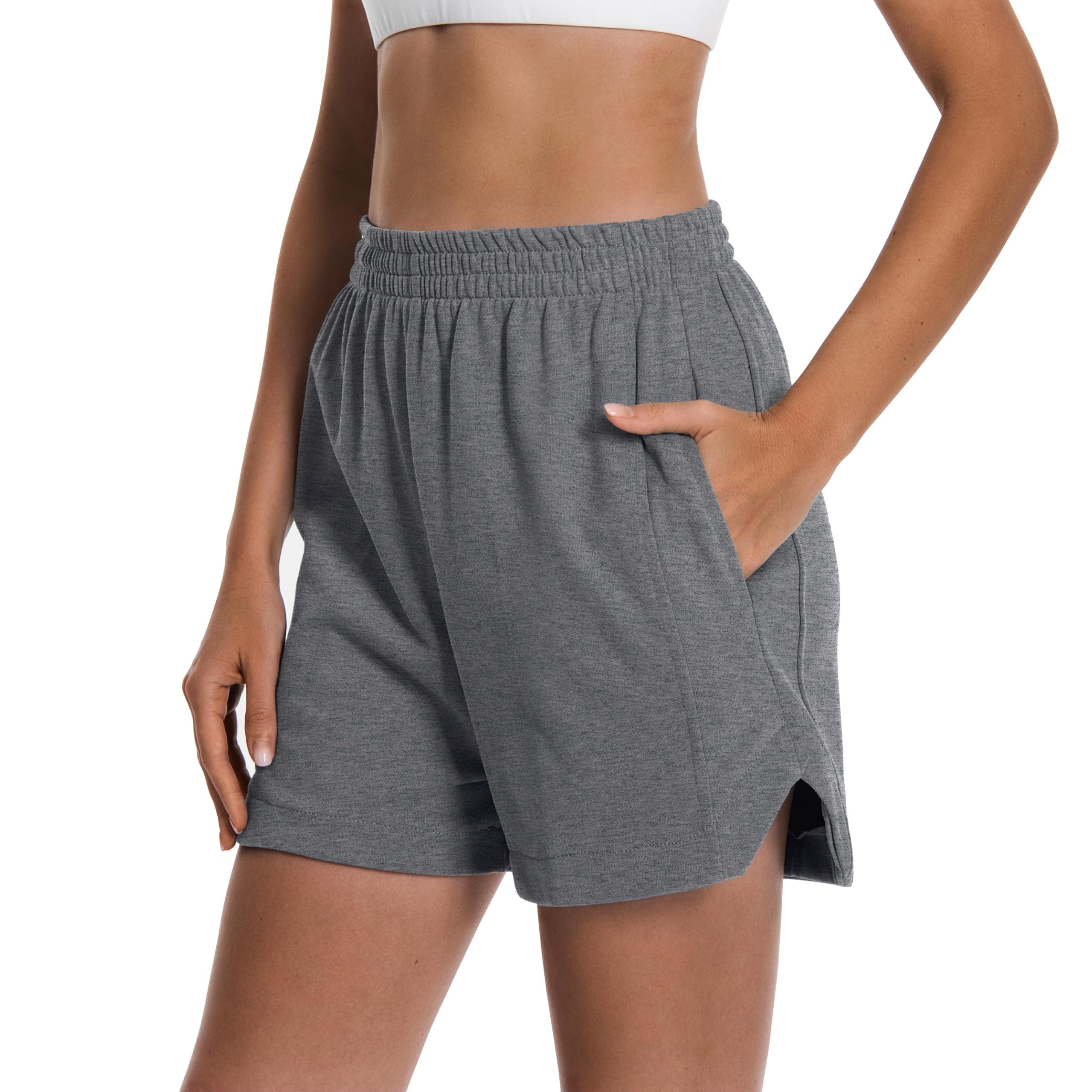 Women's Cotton Sweat Shorts with Pockets - Curved Hem Lounge & Workout Athletic Shorts for Yoga, Running, Gym and Casual Wear