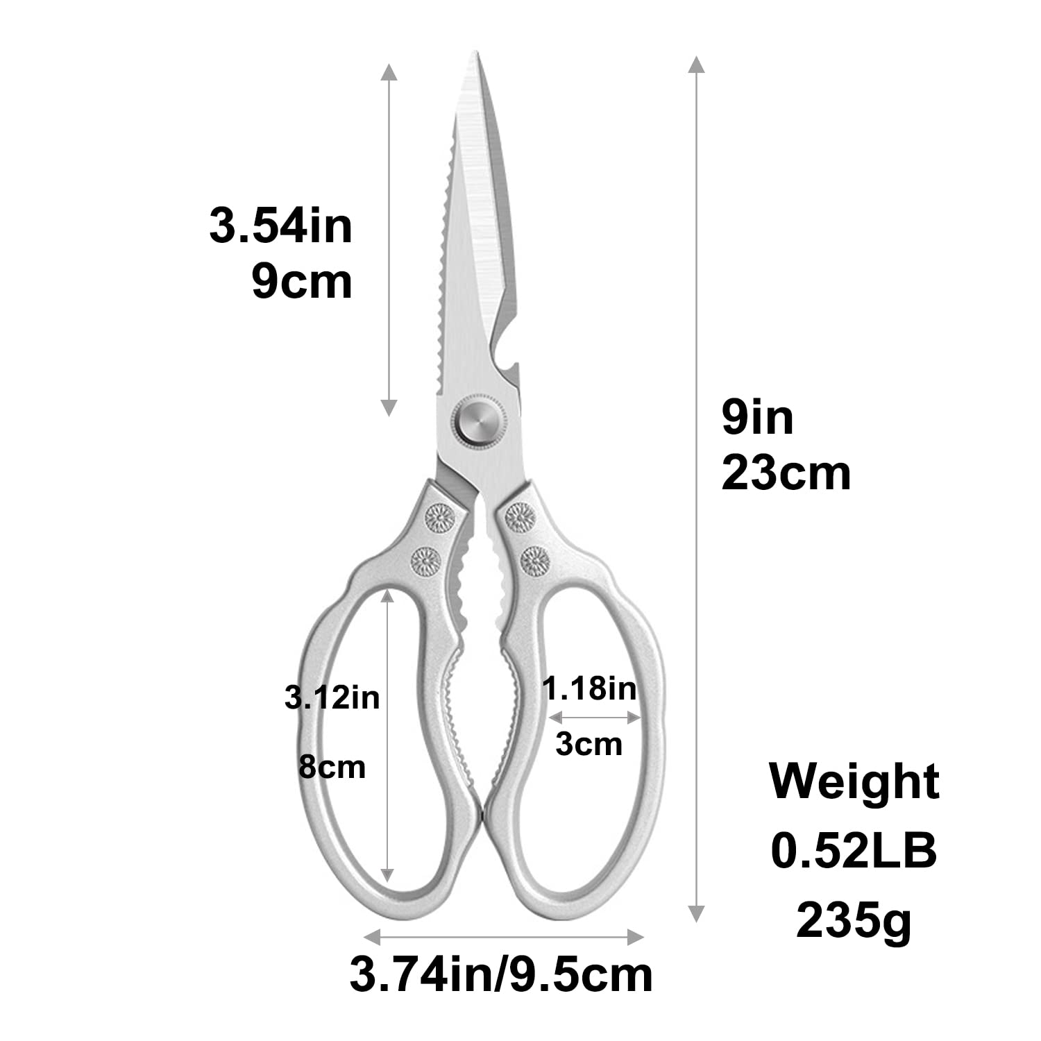 Heavy Duty Stainless Steel Kitchen Scissors - All-Purpose Food Shears for Cutting Meat, Poultry, Fish, Bones & Herbs - Premium Metal Kitchen Gadget (Silver) | Perfect for Meal Prep, Butchering & Cooking Tasks