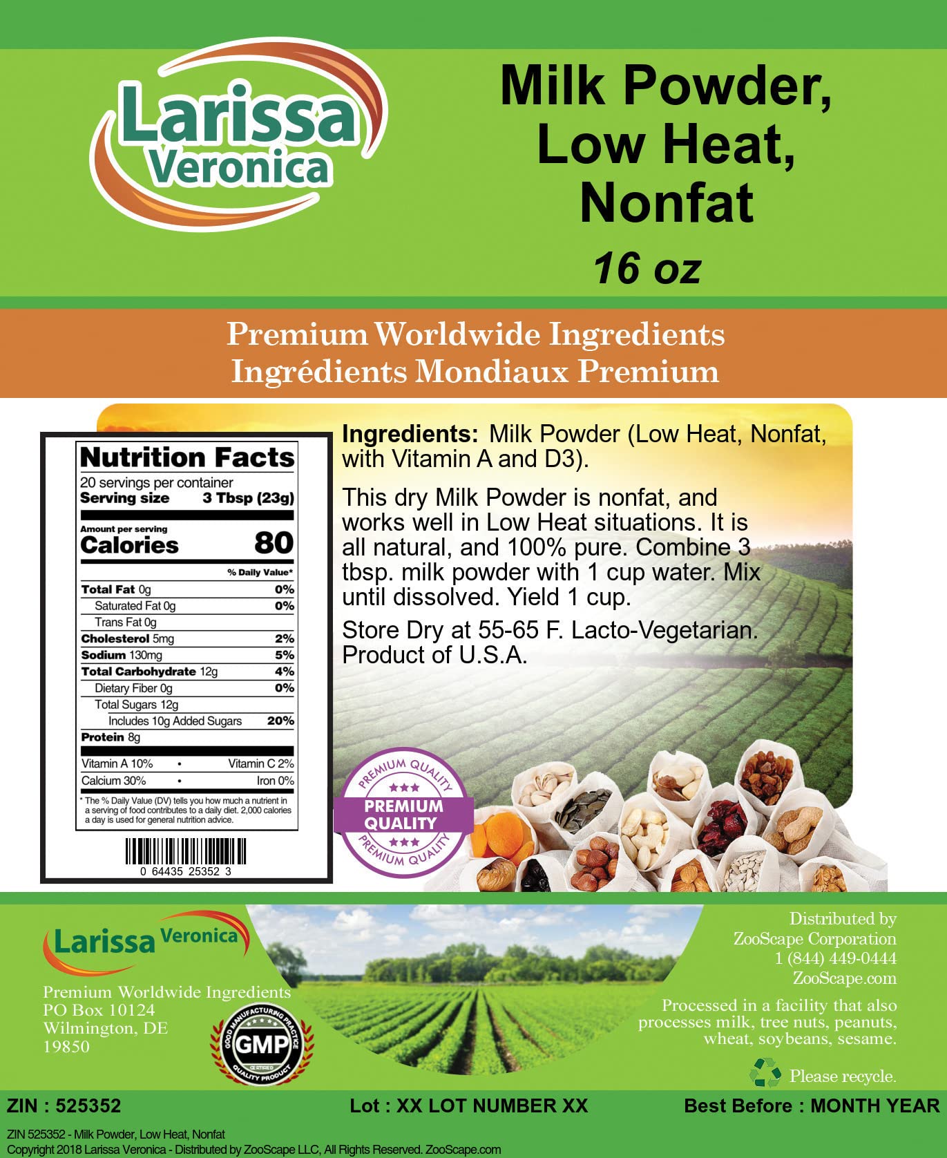 Premium Low Heat Nonfat Milk Powder - 16 oz (ZIN: 525352) | Ideal for Baking, Coffee Creamer & Protein Shakes