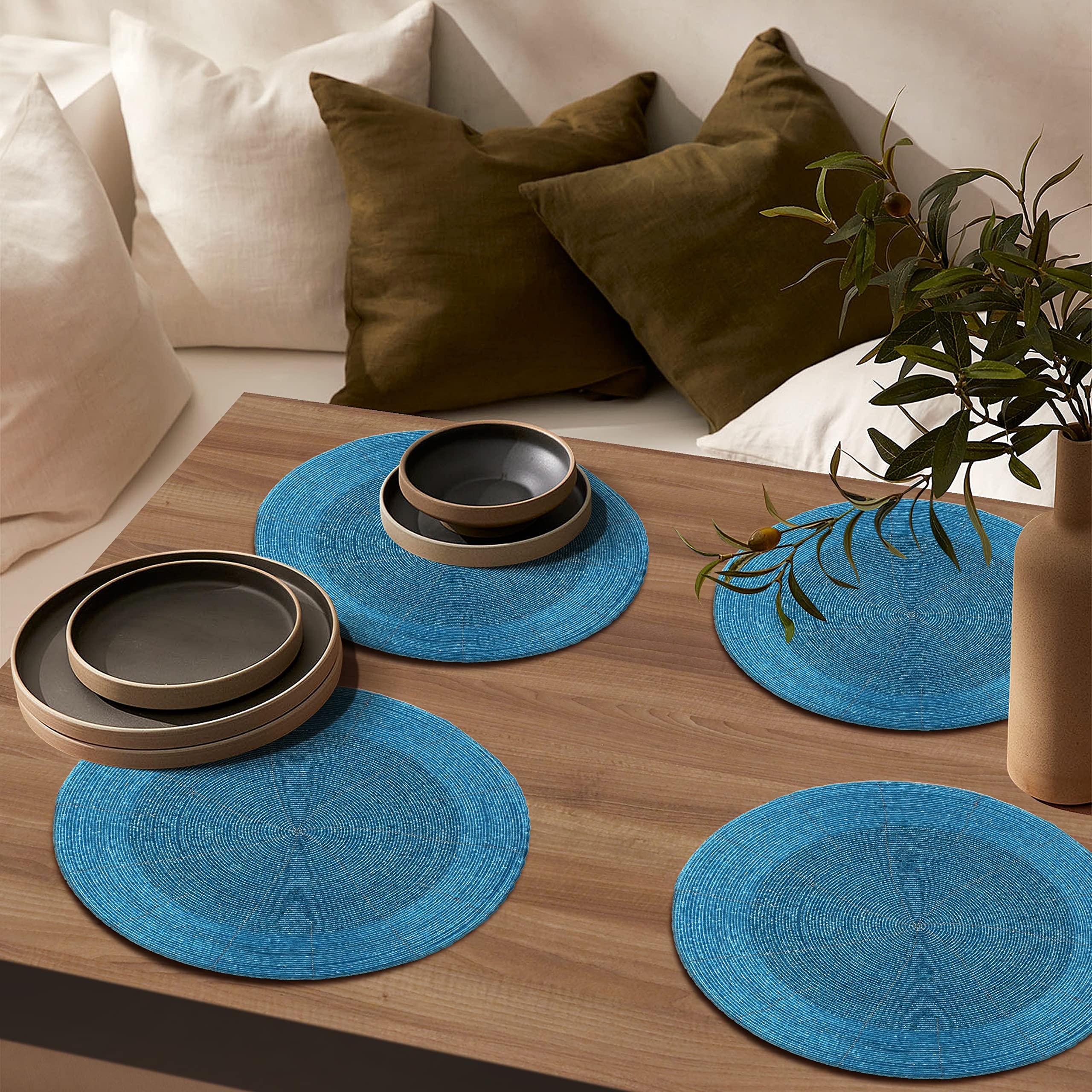 Beaded Placemats Set of 4 - 13 Inch Round Teal Table Mats for Easter & Thanksgiving Decor - Elegant Dining Table Decoration for Holiday Gatherings & Dinner Parties
