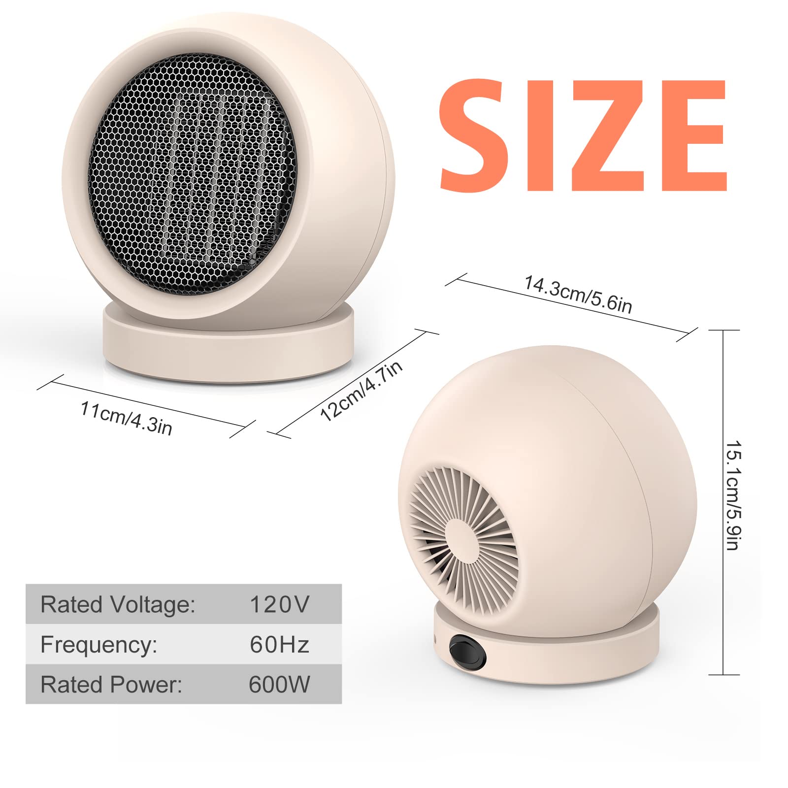 PTC Ceramic Space Heater - Portable Electric Heater with High Output Fan for Home, Bedroom & Office | Fast Heating Desktop Heater for Indoor Use (Light Brown) | Perfect for Winter Warmth & Small Room Heating