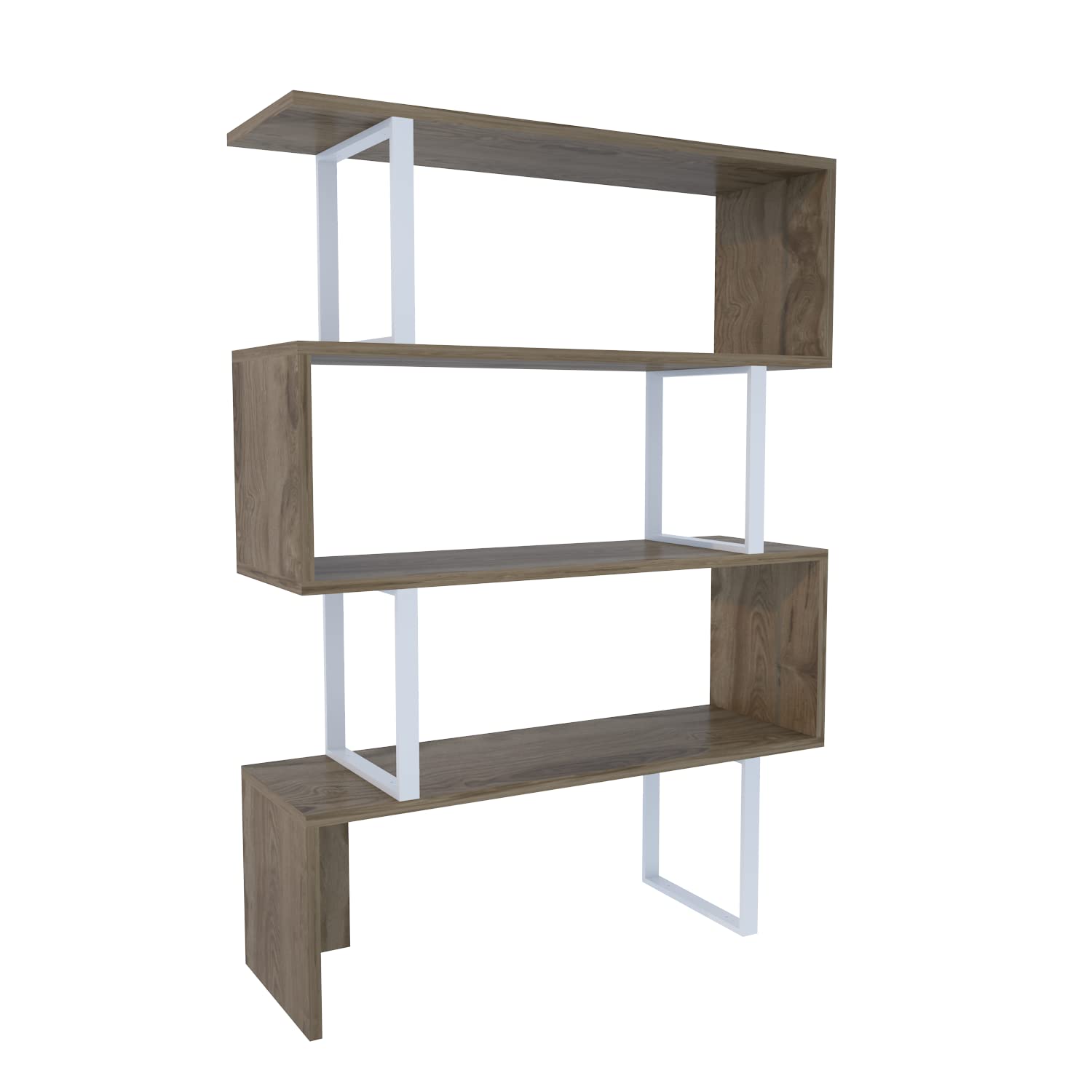 Decorotika Adriana 4-Shelf Geometric Modern Industrial Bookcase - White & Oak Wood Bookshelf for Living Room, Office & Bedroom Storage