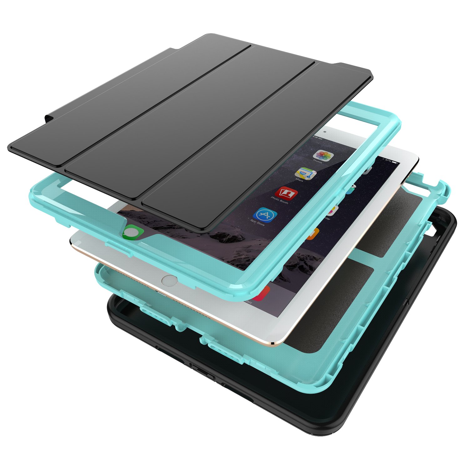 Premium Apple iPad 2017 9.7 Inch Protective Case with Tempered Glass Screen Protector - Shockproof Cover for Home, Office & Travel Use