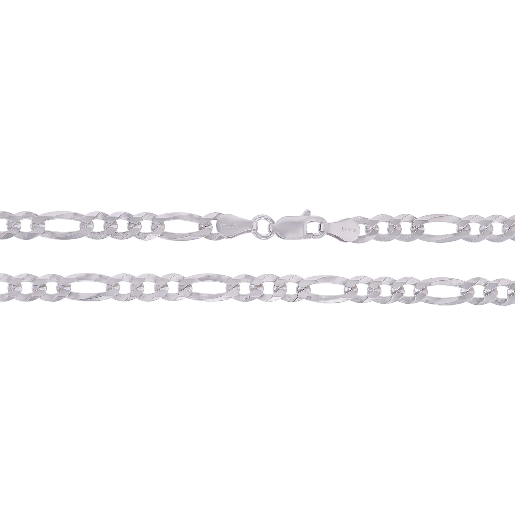14K Gold or Rhodium Plated Silver Figaro Chain Necklace for Men - 1mm to 13mm Thick Solid 925 Sterling Silver Italian Style Jewelry - Perfect for Gifts, Weddings, and Everyday Wear