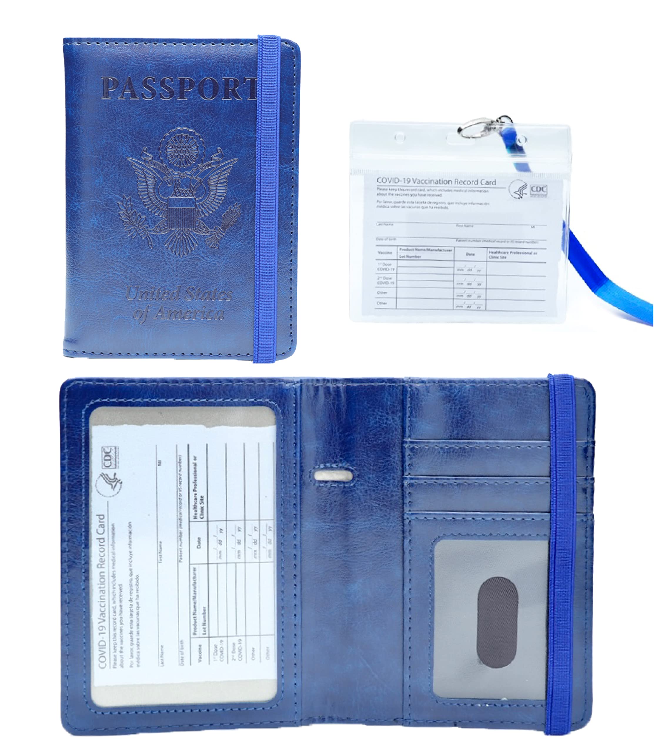 NASNOVA PU Leather Passport Holder with CDC Vaccination Card Slot - Travel Document Organizer Wallet for Vaccine Card, ID & Credit Cards - Perfect for International Travel & Airport Security