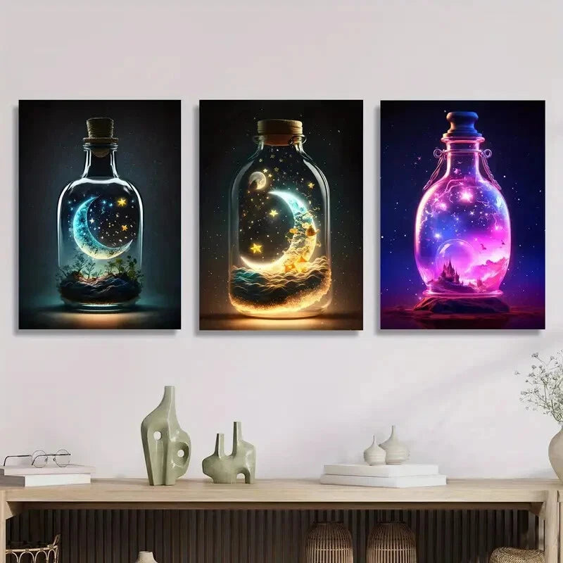 3-Piece Fantasy Ink Painting Metal Print Wall Art - Ready to Hang - Perfect for Living Room, Bedroom & Office Decor