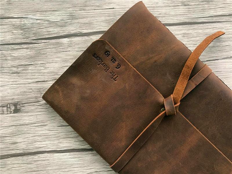 Handmade Leather Custom Travel Scrapbook Album - Personalized Memory Book for Vacation, Wedding & Baby Photos - Perfect for Gift Giving & Scrapbooking
