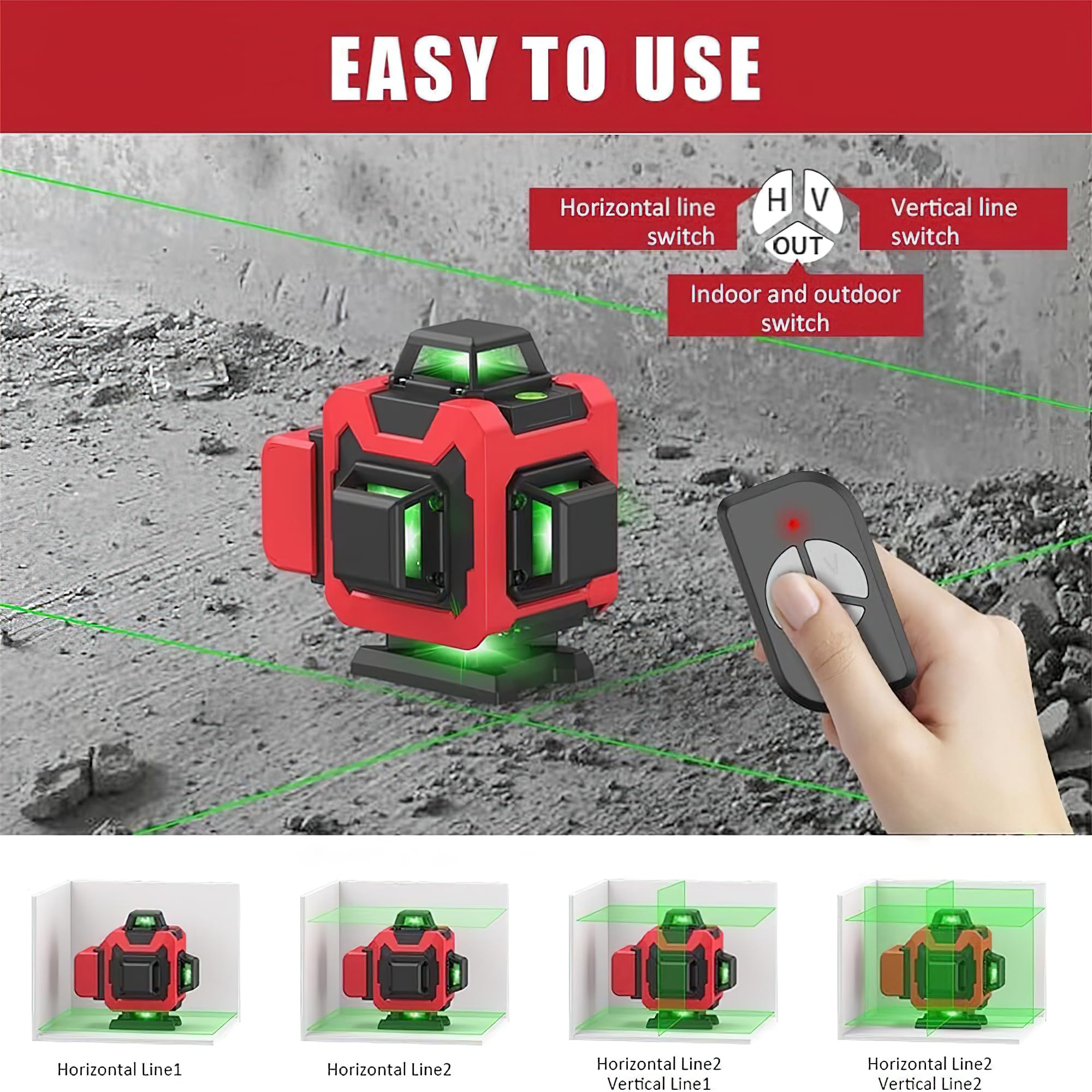 AVEDIA 4D Digital Laser Level - 16 Lines Self-Leveling with 4x360° Coverage - Professional Construction Laser Level Tool for Precise Measurements - Perfect for Home Renovation, Tile Installation & Framing Projects