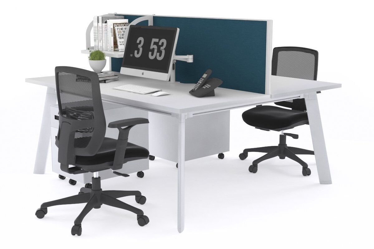 2 Person Workstation with White Frame - 1400L x 700W - Ideal for Office, Home Office & Collaborative Workspaces