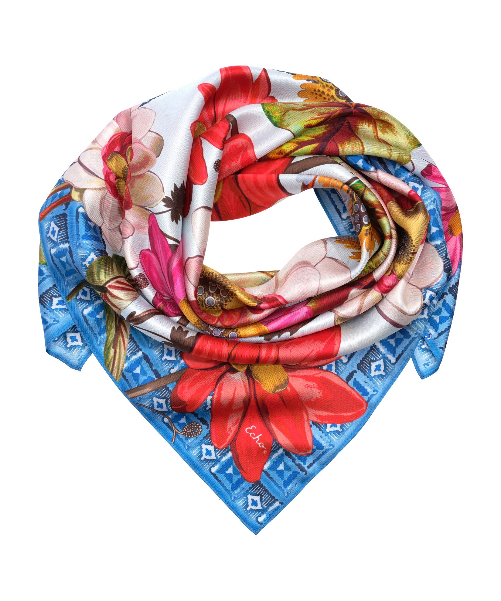 35 Inch Tropical Floral Silk Square Scarf for Women - Elegant Fashion Accessory for Spring, Summer, Beach & Travel Outfits