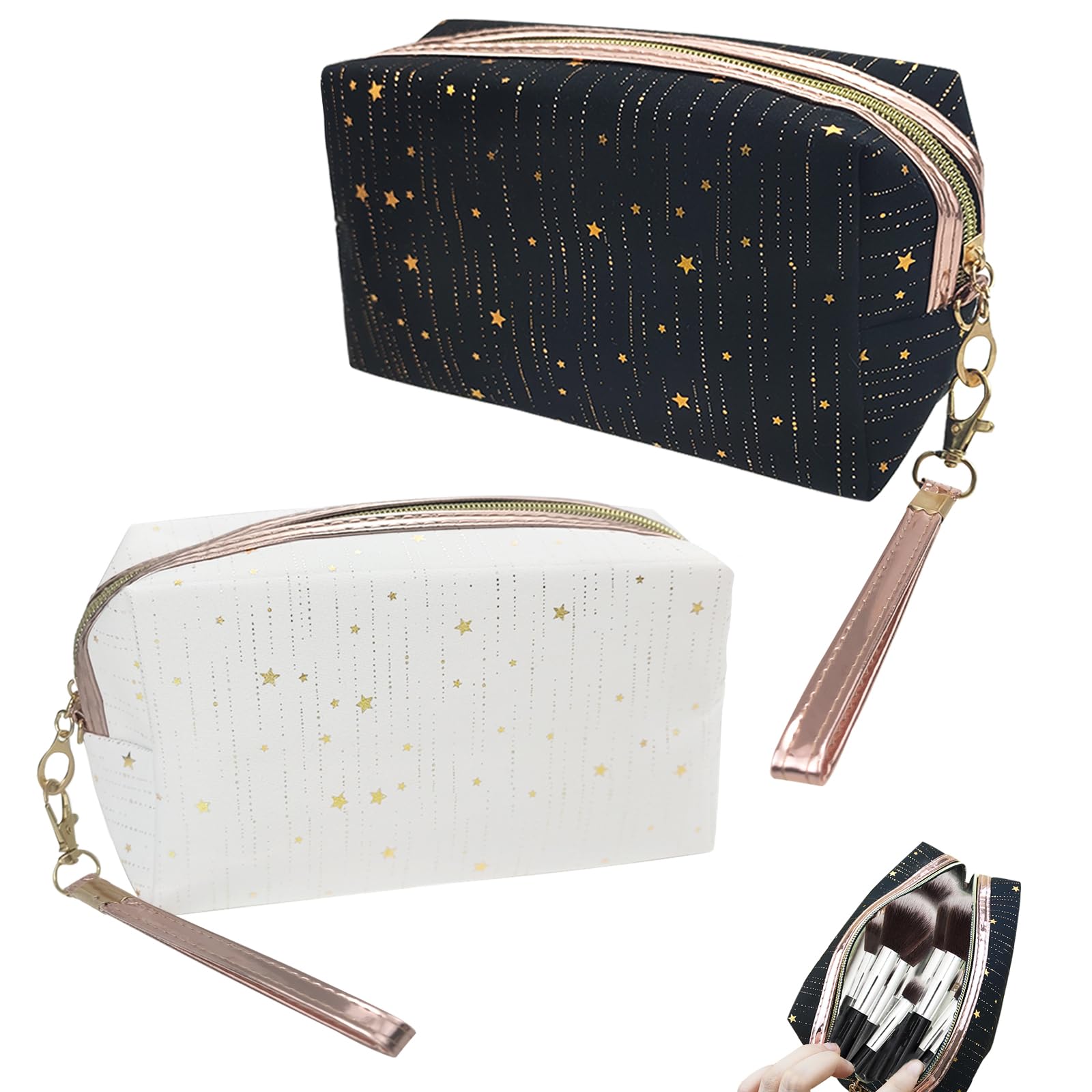2 Pack Star Print Makeup Bags with Handle - Waterproof & Moisture-proof Travel Toiletry Organizer - Zippered Cosmetic Pouch for Women - Perfect for Travel, Gym, and Daily Beauty Essentials Storage