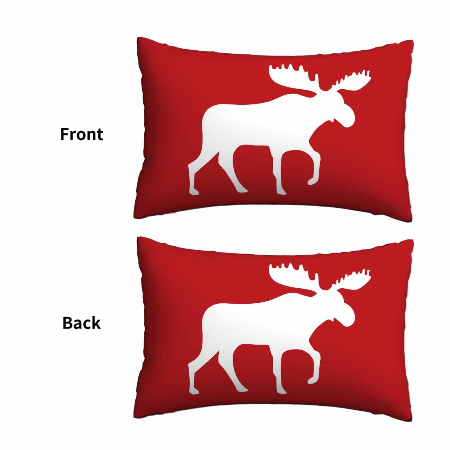 Premium Moose Print Rectangle Pillow Cover - Red Background Decorative Cushion Case 20x30 Inches for Sofa, Couch, Bedroom & Living Room - Perfect for Cozy Home Decor and Seasonal Accents