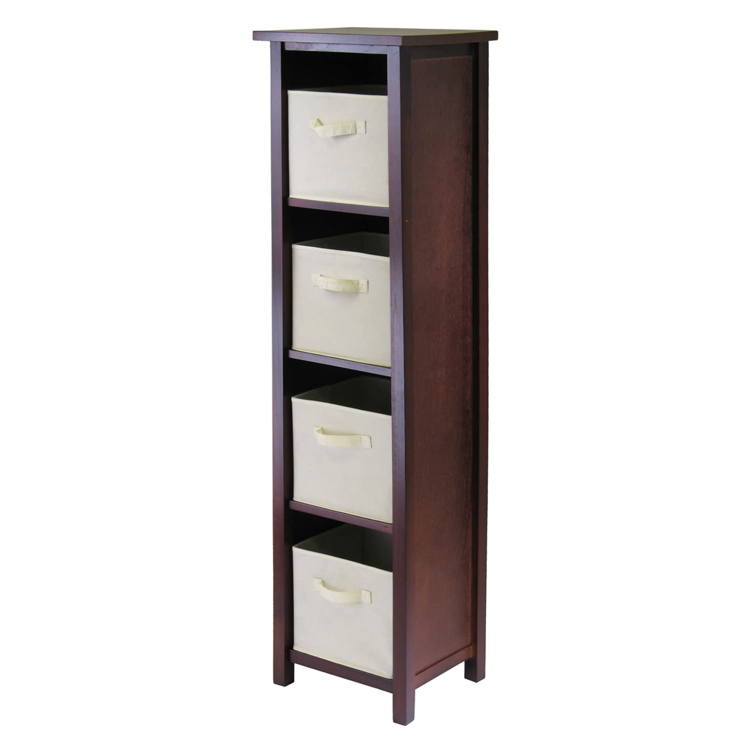 Winsome Verona 4-Tier Small Storage Organizer Shelf - Walnut & Beige Finish for Bedroom, Bathroom, Office, and Living Room Organization