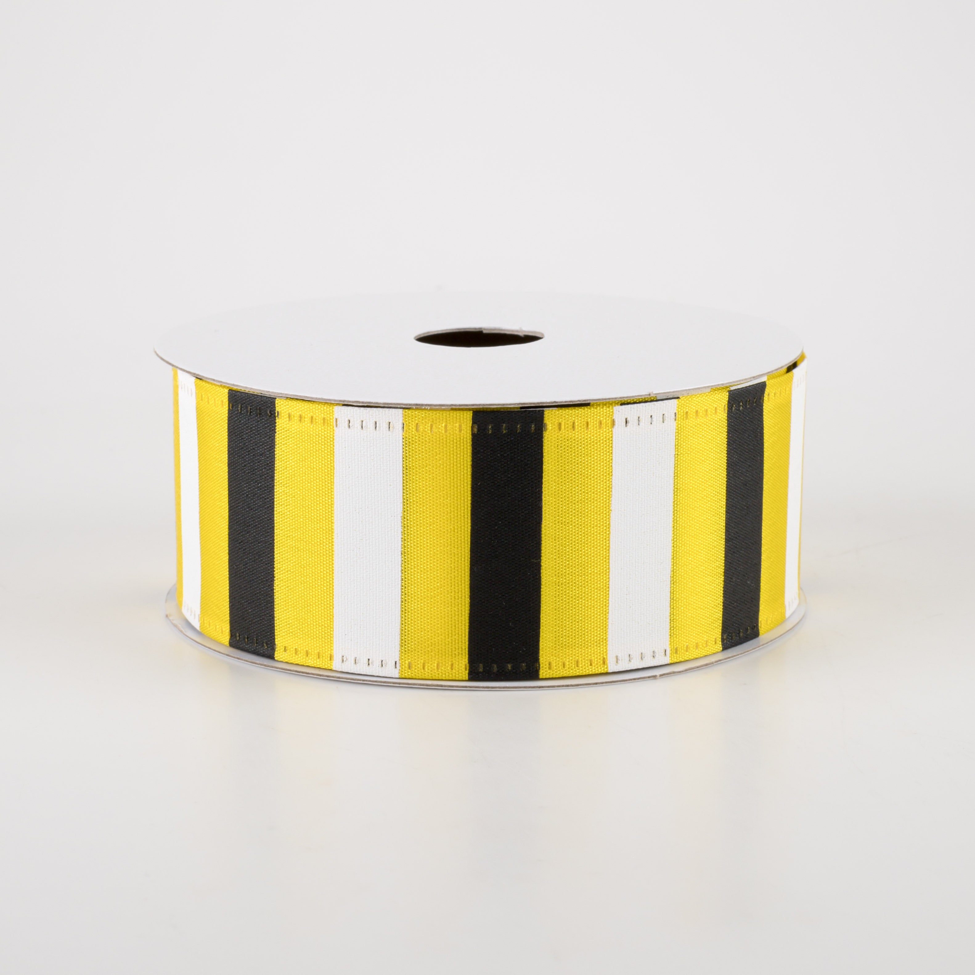 1.5 Inch Black & White Horizontal Striped Satin Ribbon on Yellow - 10 Yards for Gift Wrapping, DIY Crafts, and Party Decorations