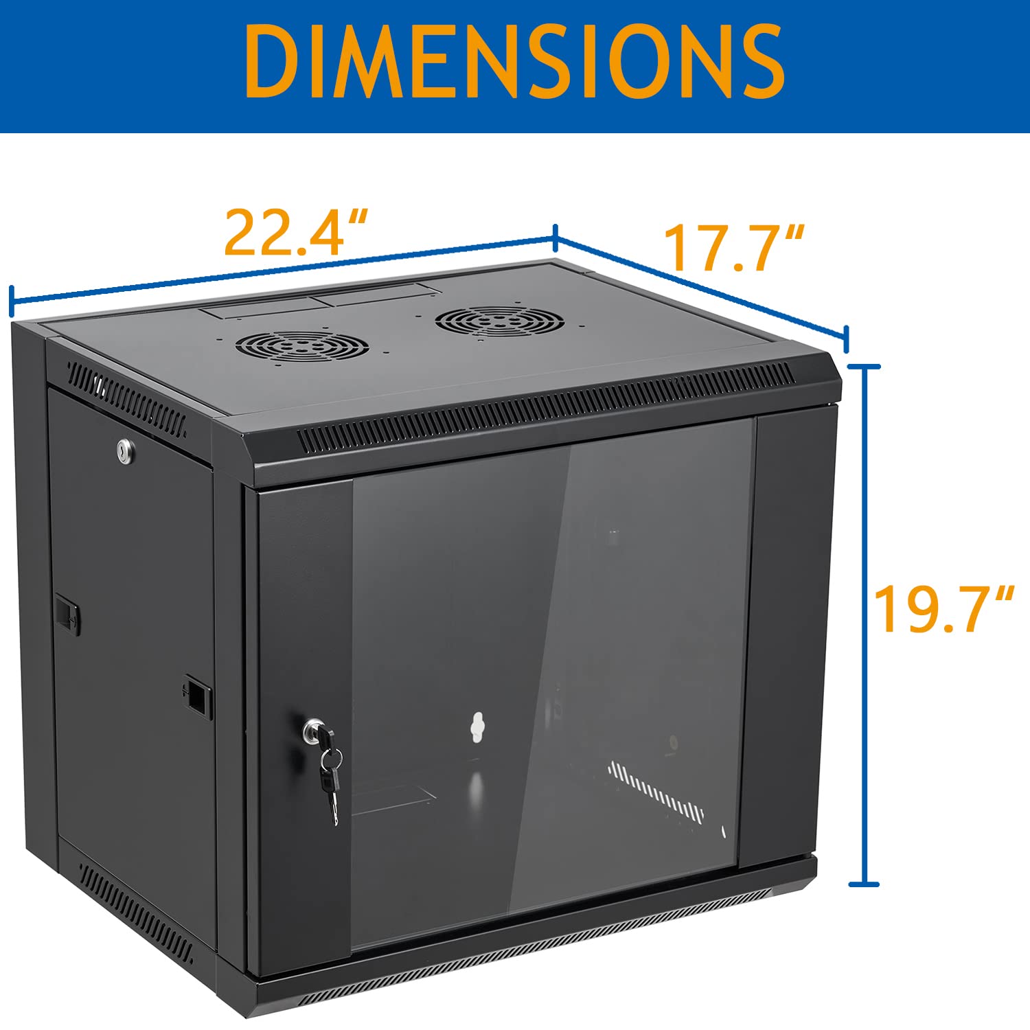 9U Wall Mount Server Cabinet with Glass Door & Vented 1U Rack Shelf - Network Equipment Enclosure for Home Office, Data Center, and IT Closet Organization