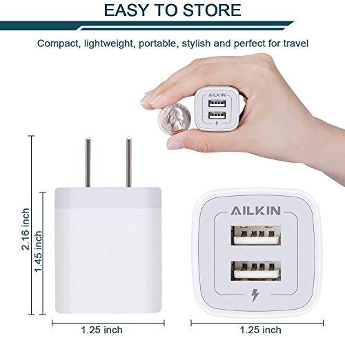 5-Pack Fast USB Wall Charger - 2.1A Dual Port Quick Charge Adapter for iPhone 14/13/12/11/SE/8/7, Samsung Galaxy, Moto, Kindle Fire - Compact Charging Block for Home, Office & Travel