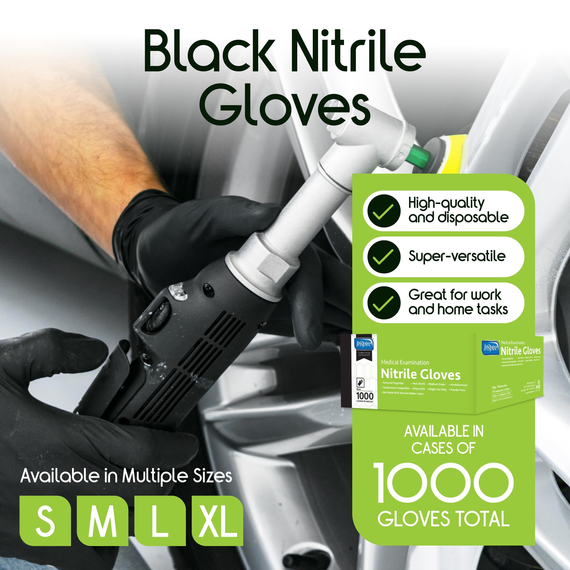 **Inspire Black Nitrile Gloves - Latex-Free Disposable Gloves for Cooking, Cleaning & Food Handling (100 Count, 4.5 Mil) - Durable & Comfortable for Home, Kitchen & Professional Use**