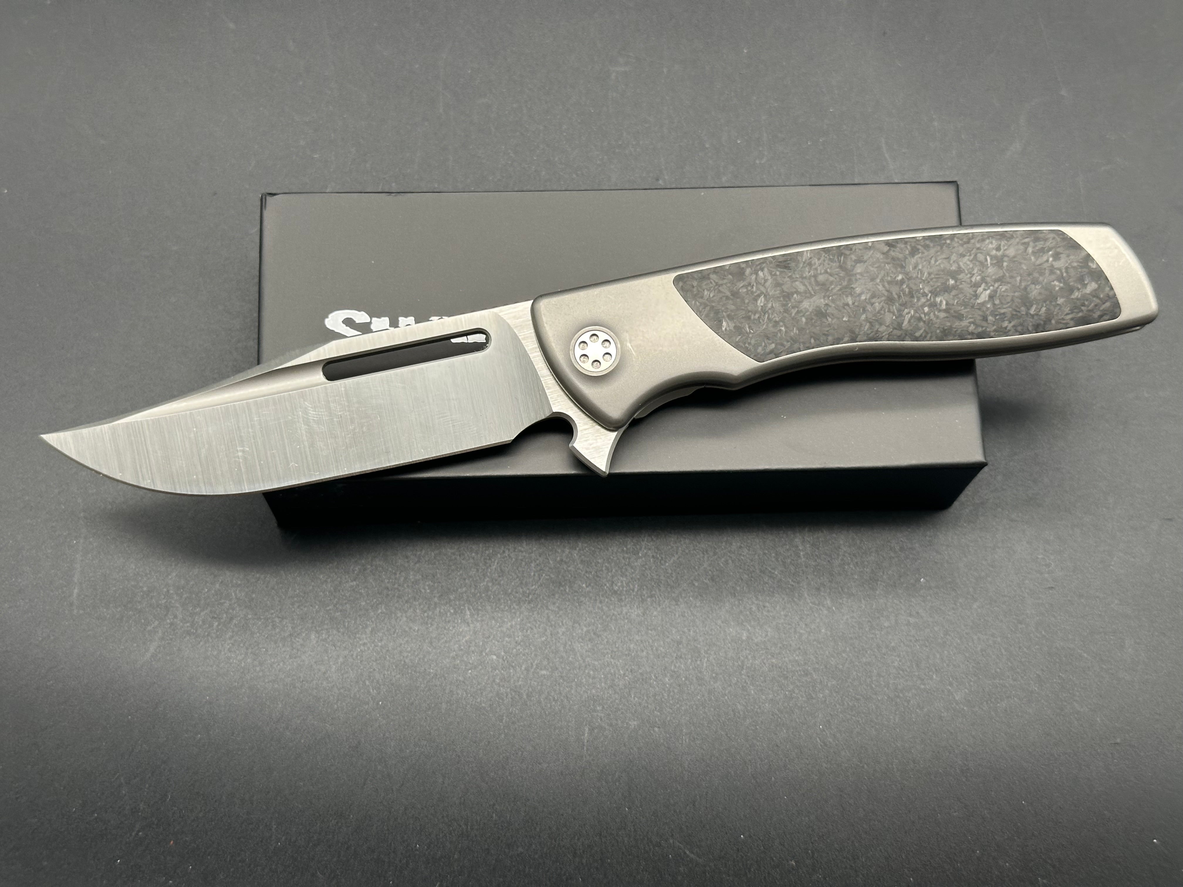 Sharp By Design Evo Typhoon Bowie Knife - Titanium & Carbon Fiber Handle, M390 Steel Blade - Outdoor Survival, Camping, Hunting, Tactical EDC