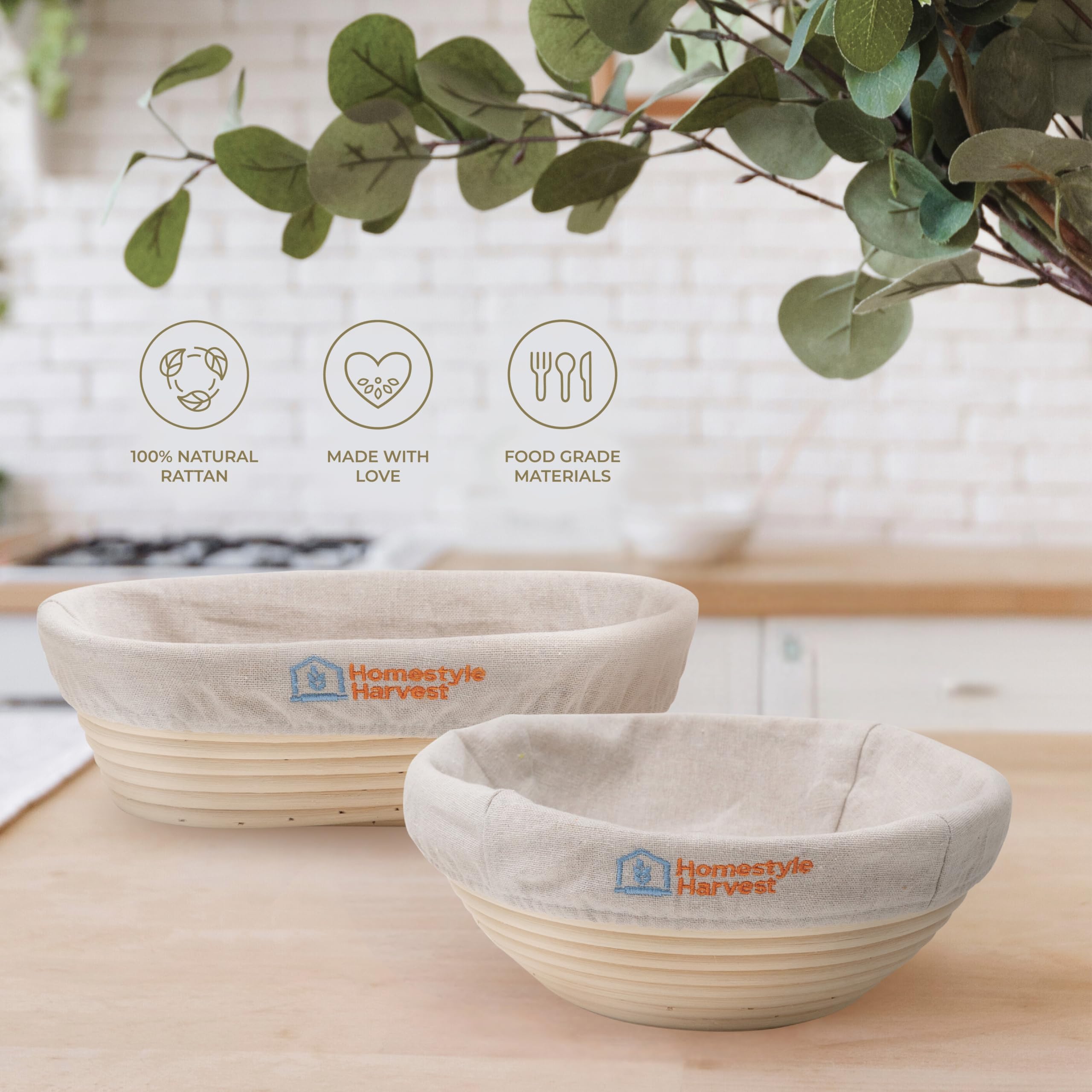 Premium Banneton Bread Proofing Basket Set - 10 Inch Oval & 9 Inch Round Sourdough Proofing Baskets with Lame, Dough Scraper, Stainless Steel Scraper, Dusting Brush & Linen Liners - Perfect for Artisan Bread Baking, Sourdough Making & Home Baking Enthusiasts