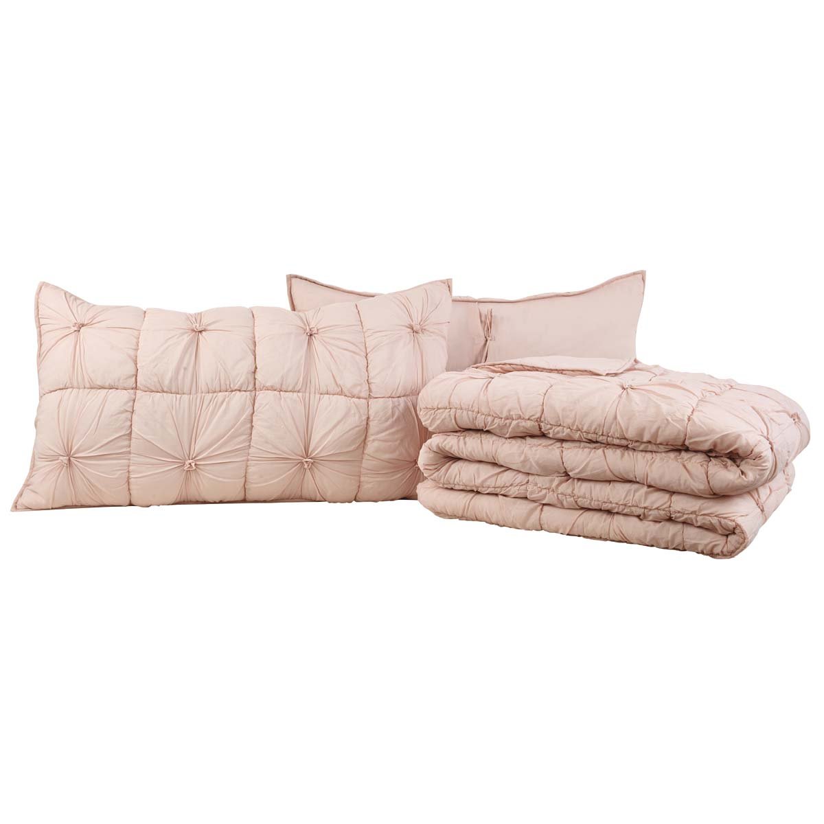 VHC Brands Camille Blush Pink King Size Quilt Set with 2 Shams - Luxury Bedding for Master Bedroom & Guest Room Decor