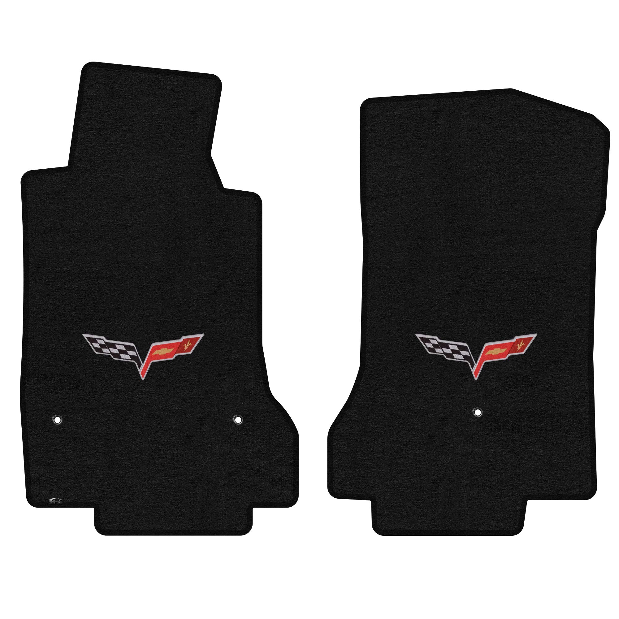 Lloyd Mats Custom-Fit Carpeted Floor Mats for C6 Corvette 2007.5-2013.5 - Premium Luxury Car Floor Liners (Charcoal, Front Mats with Flag Design) | Perfect for Daily Driving, Road Trips & Car Shows