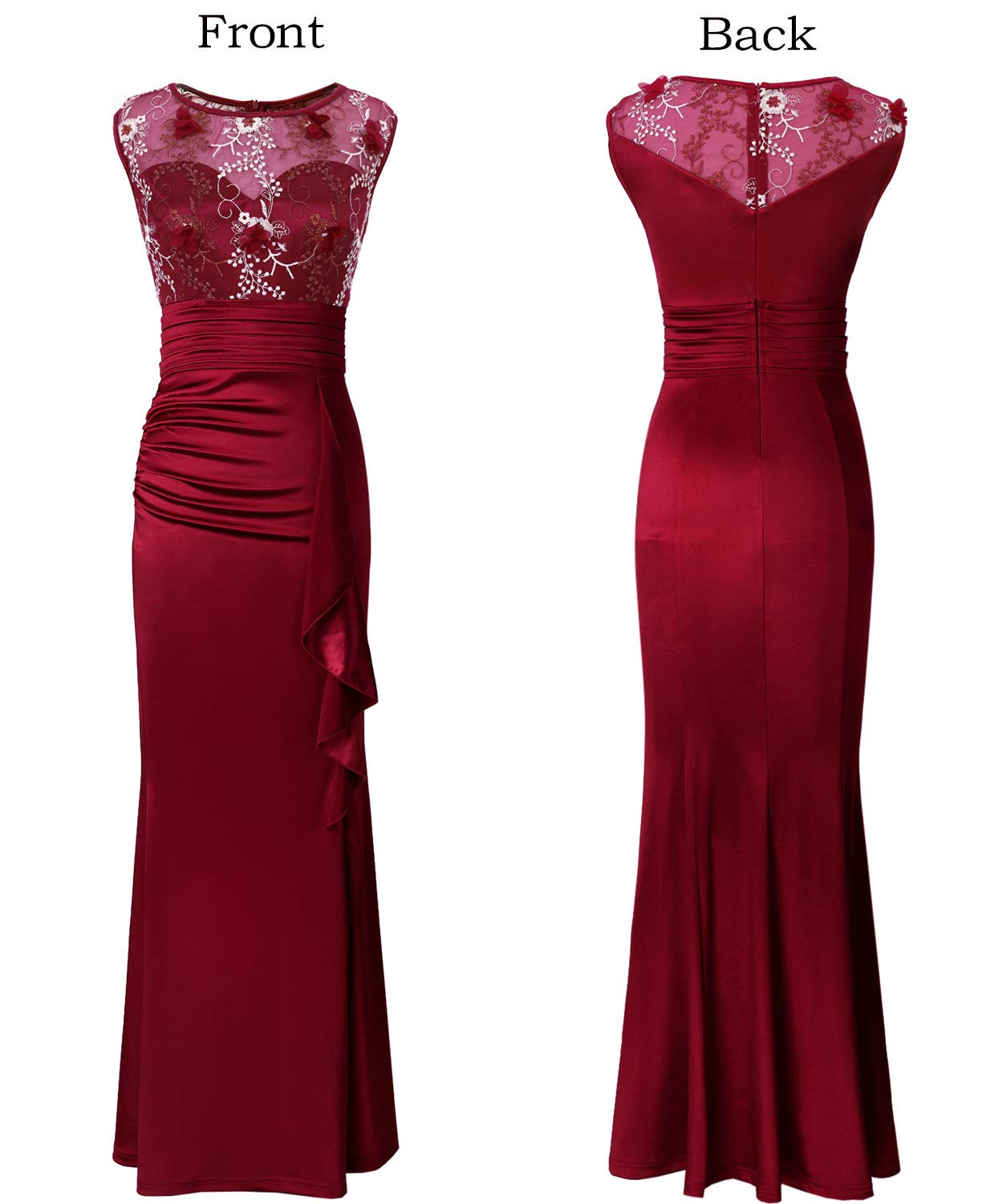 VFSHOW Women's Formal Ruched Ruffles Evening Prom Wedding Party Maxi Dress - Elegant Long Gown for Special Occasions, Dinners & Celebrations