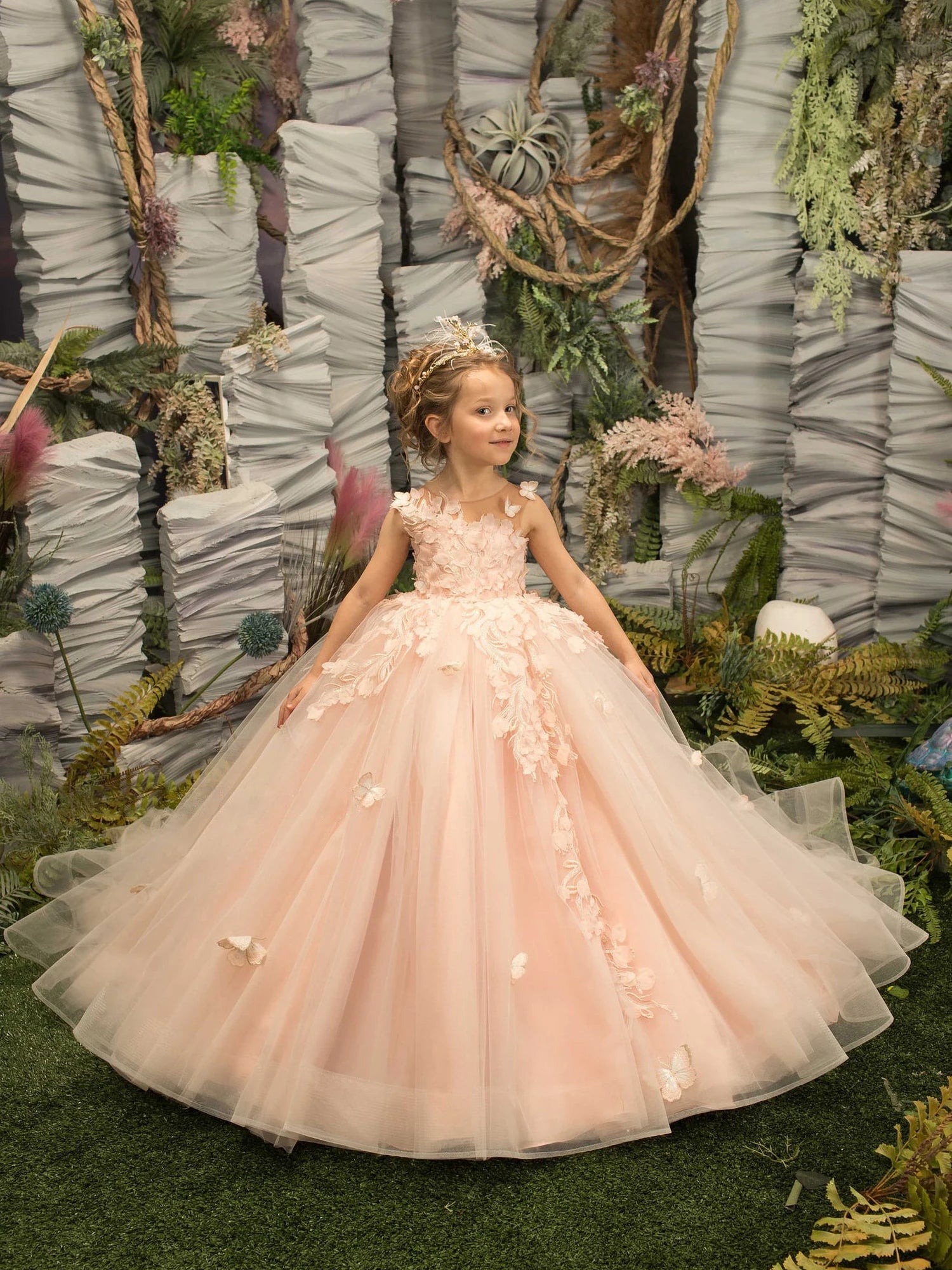 3D Floral Embroidery Fluffy Ball Girls Dress - Elegant Party Outfit for Toddler Girls, Birthday, Photo Shoot & Special Occasions