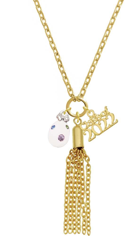 Delight Jewelry Easter Egg Pendant Necklace with Colorful Crystal Dots & Goldtone 2022 Graduation Tassel Charm - 28