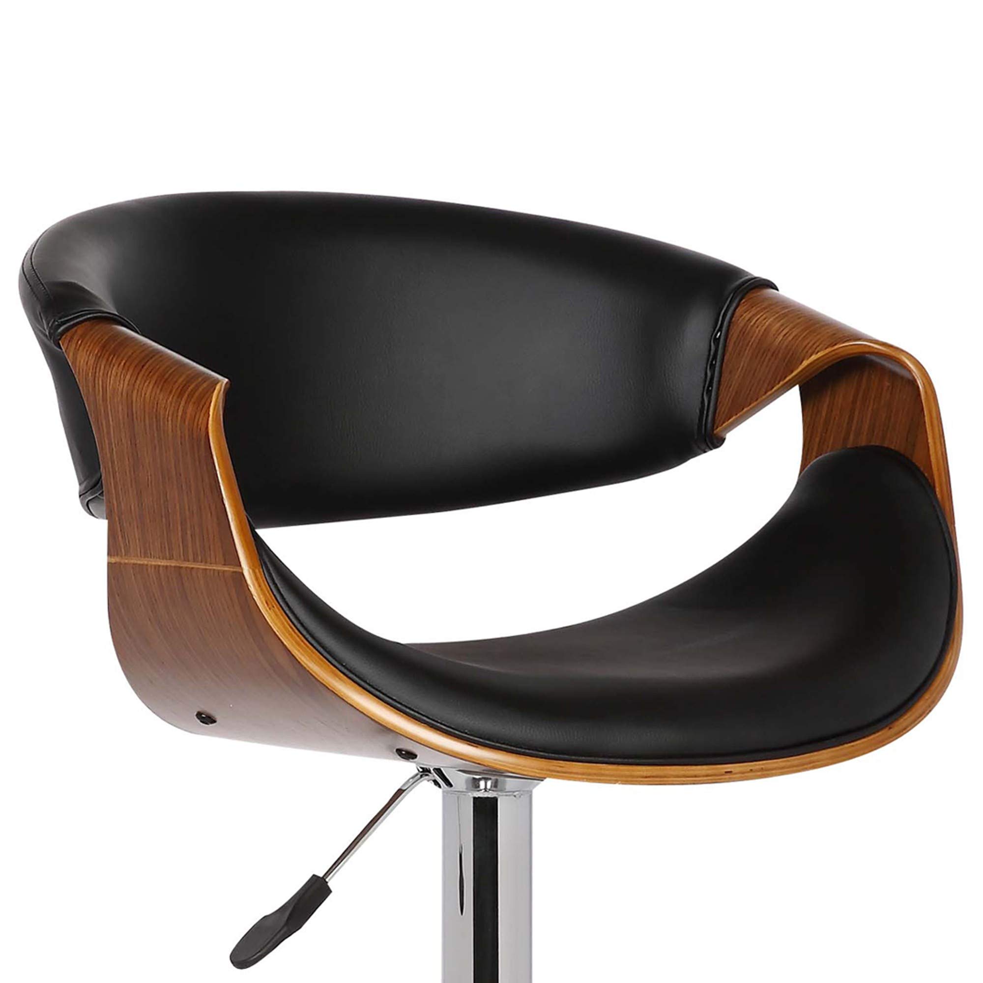 Benjara Adjustable Bucket Seat Barstool with Wooden Support - Black & Brown Bar Stool for Kitchen Island, Breakfast Nook, and Home Bar - Comfortable Counter Height Stool with Footrest