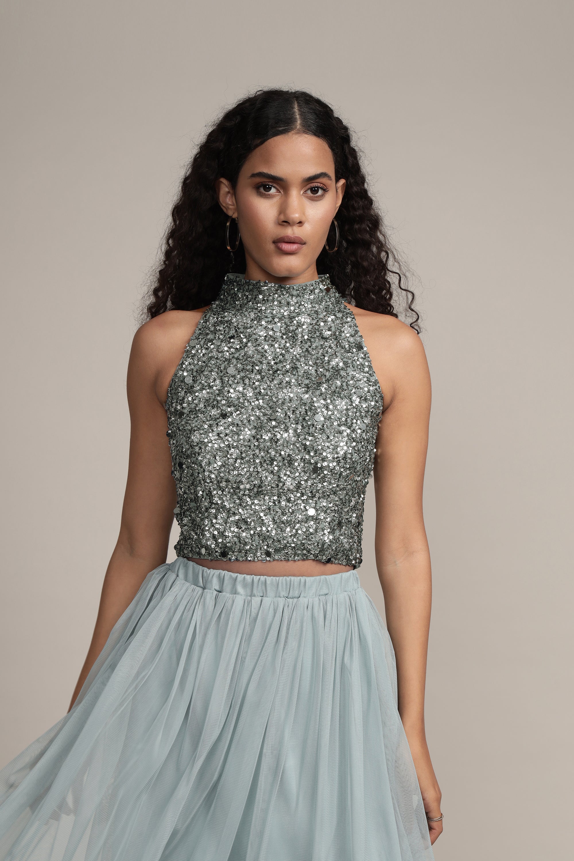 Stylish Gui Picasso Teal Sequin Top for Women | Elegant Party Blouse with Sparkling Sequins | Perfect for Night Out, Club Wear & Special Occasions