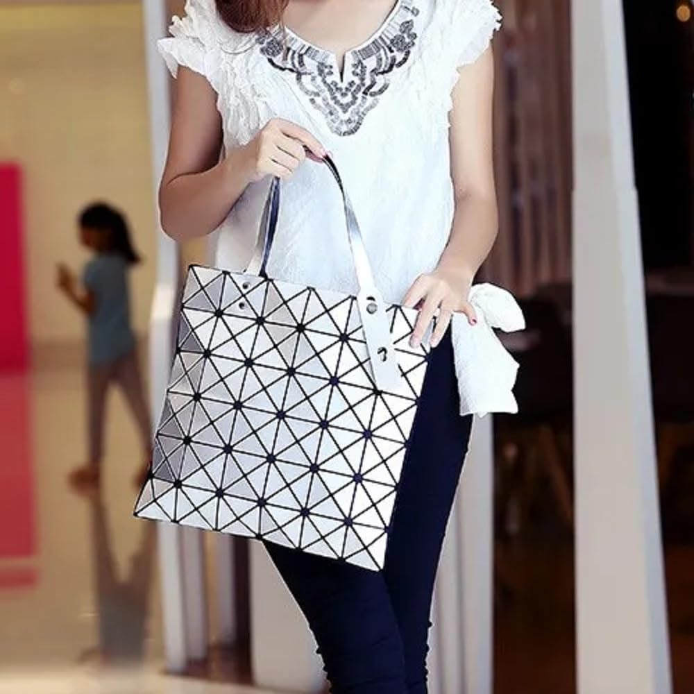Stylish Geometric Plaid Foldable Tote Bag for Women - Fashionable Casual Shoulder Handbag & Mochila - Perfect for Work, Travel, and Daily Use