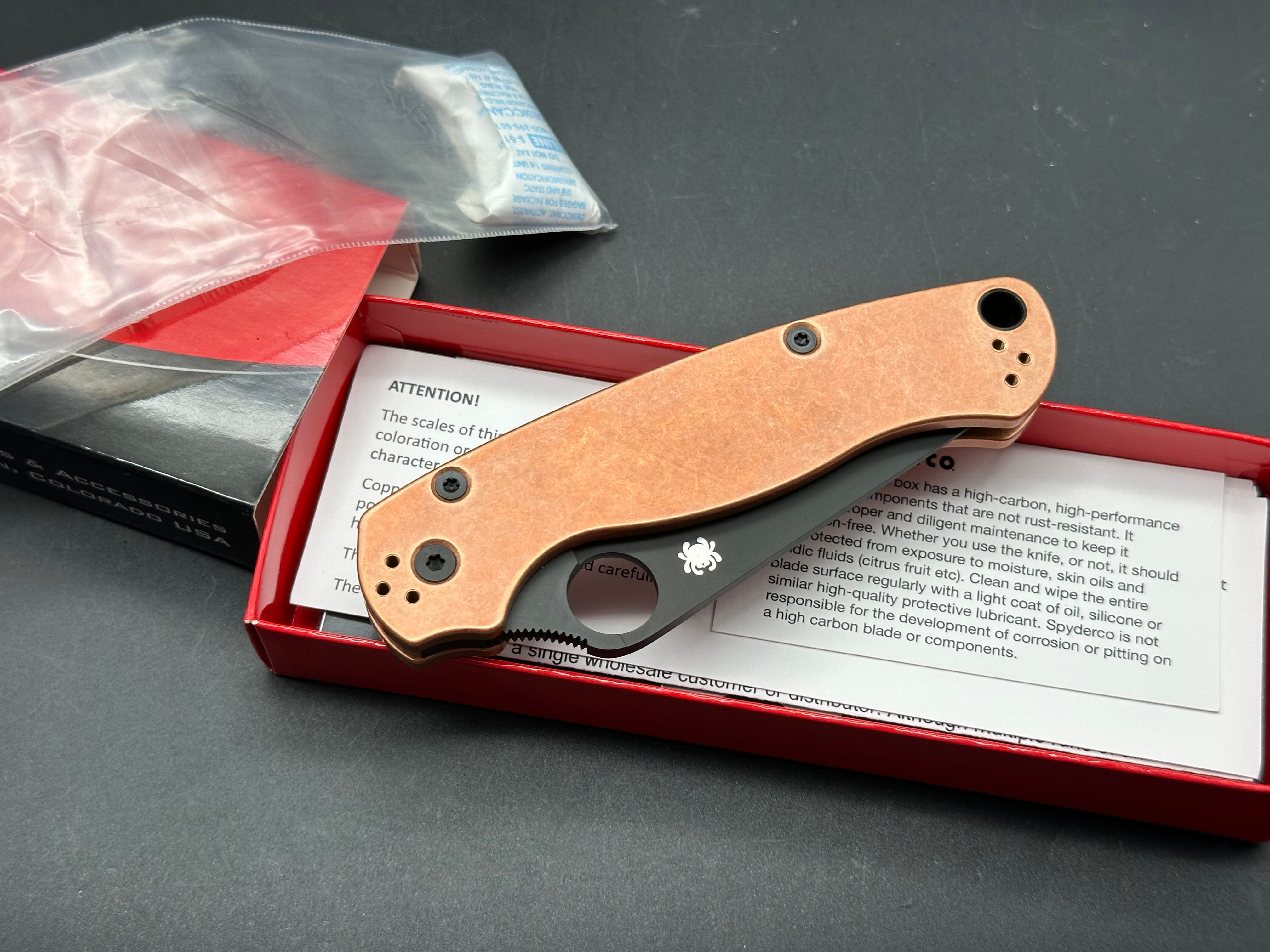 Spyderco Para 2 Folding Knife - Brand New in Box - Copper Rex45 Steel Blade - EDC, Camping & Outdoor Survival Tool