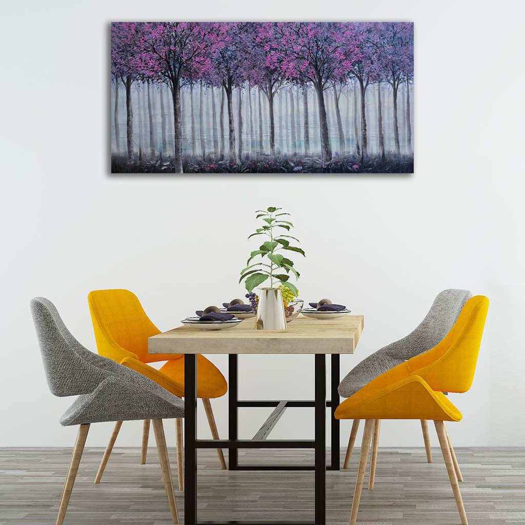 Abstract Purple Forest Canvas Wall Art - 24x48, Modern Framed Decor for Living Room & Bedroom