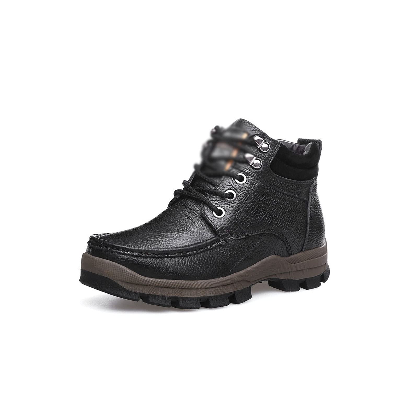 Premium Genuine Leather Men's Boots - Big Size 10, Warm Snow Boots & Motorcycle Boots for Winter & Outdoor Activities (Black) - Ideal for Hiking, Work & Casual Wear