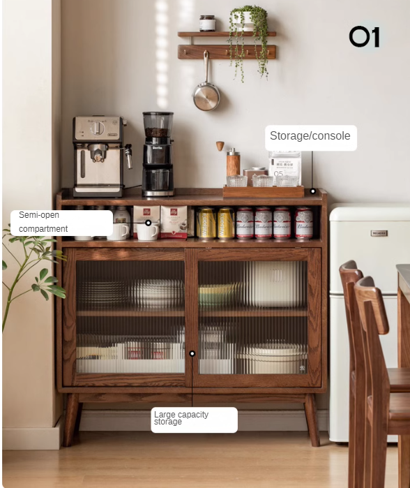 Solid Oak Wood Modern Multifunctional Sideboard - Stylish Storage Cabinet for Living Room, Dining Room & Entryway