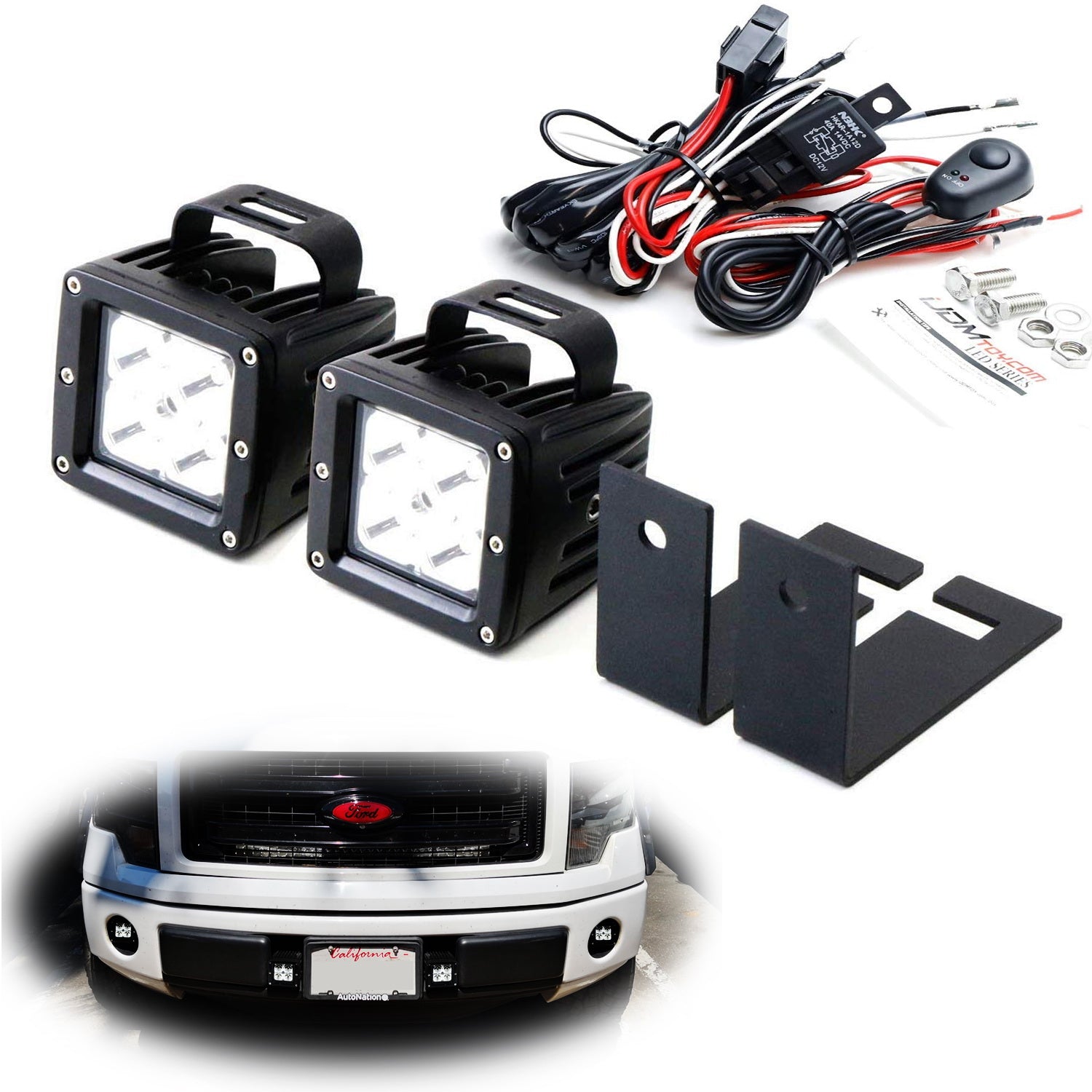 40W CREE LED Pods with Lower Bumper Mounting Bracket & Wiring Harness - Compatible with 2009-2014 Ford F150 - Off-Road Lighting for Trucks, ATVs, and Trail Adventures